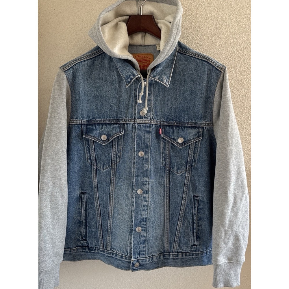 Levi's Hybrid Hoodie Denim Trucker Jacket Size XL Light Blue Wash Gray